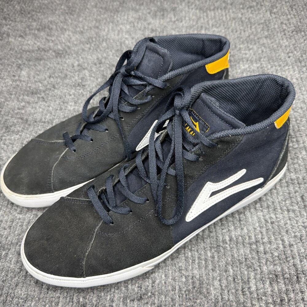 Lakai Flaco II Mid Skate Shoes Navy Yellow White Men’s Size 11.5 Suede Sneakers
